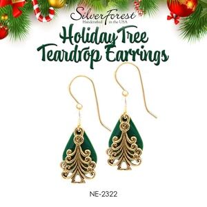 Silver Forest Holiday Tree Teardrop Earrings